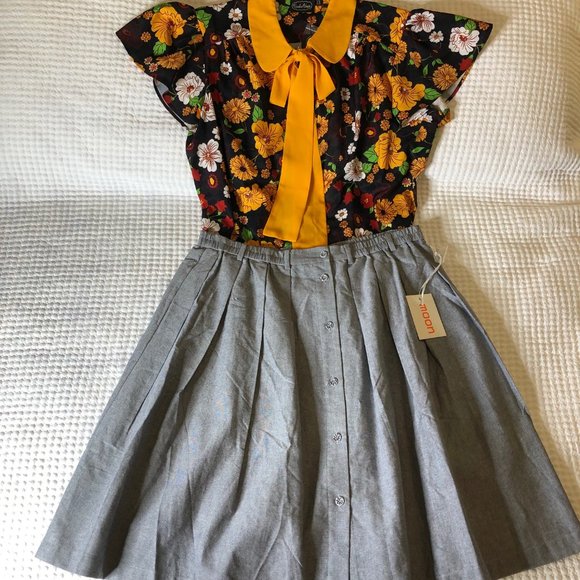 Modcloth Moon Living the Dream Grey Chambray Skirt XL NWT - Picture 5 of 10